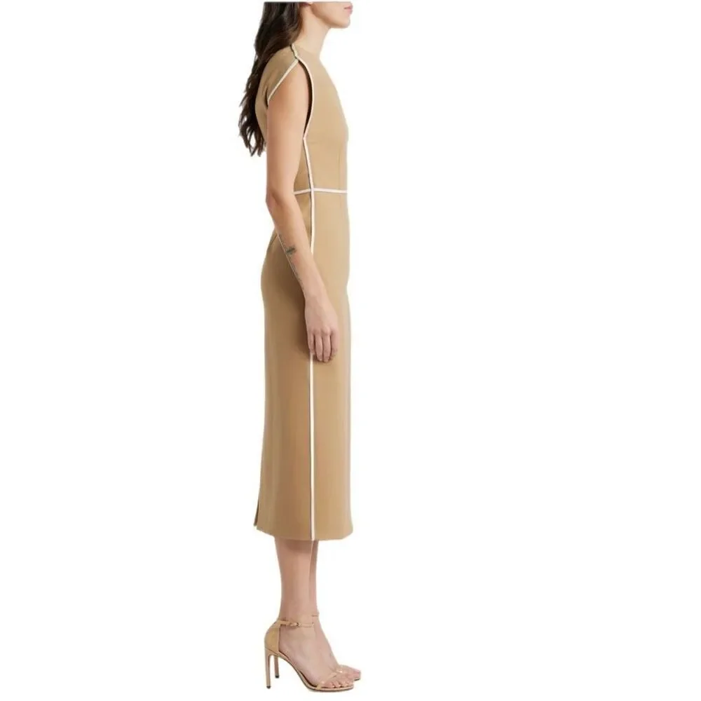 NWT BOSS “Détira” wool blend midi sheath dress in beige and cream Size 10